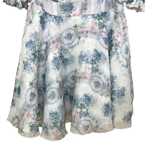 Selkie La Belle Étoile Parliament Dress Blue Floral Organza Puff Sleeve Mini 1X - Picture 8 of 12